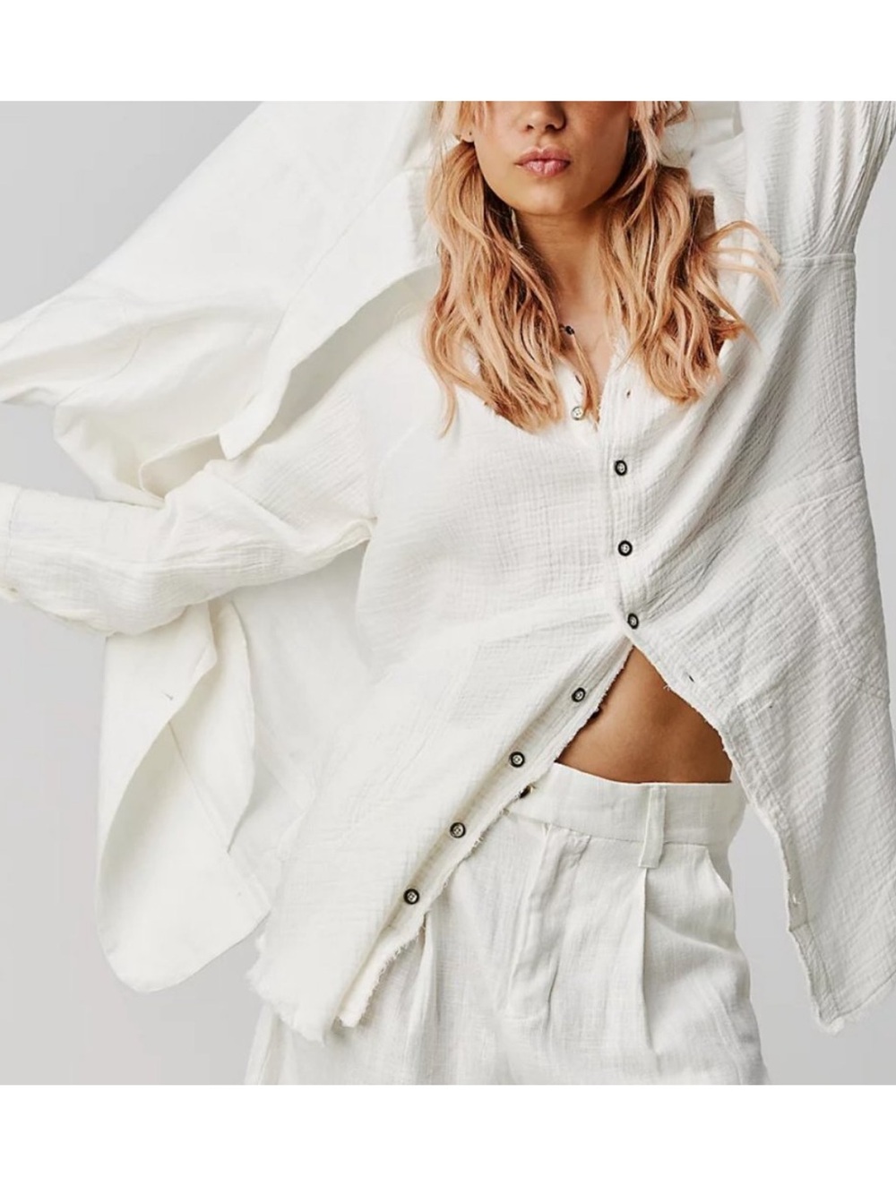 FREE w/purchase Free People Summer Daydream Tunic Shirt Buttondown FLAWS  L